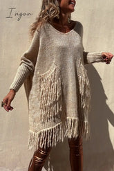 Ingvn - Casual Solid Tassel Pocket Weave O Neck Tops Tops/Sweaters & Cardigans