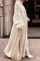 Ingvn - Casual Solid Weave Cardigan Collar Outerwear Outerwear/Knitted Jacket
