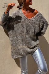 Ingvn - Casual Solid Weave V Neck Tops Tops/Sweaters & Cardigans
