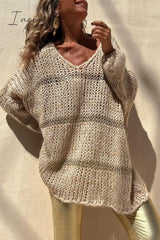 Ingvn - Casual Solid Weave V Neck Tops Tops/Sweaters & Cardigans