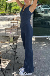 Ingvn - Casual Street Solid Backless Zipper V Neck Regular Jumpsuits & Rompers/Jumpsuits