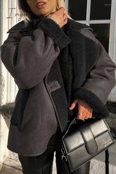 Ingvn - Casual Street Solid Patchwork Turndown Collar Outerwear Dark Brown / S Outerwear/Blazer &