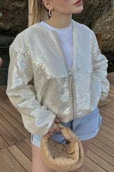 Ingvn - Casual Street Solid Sequins Pocket O Neck Outerwear Outerwear/Blazer & Suits &Jacket