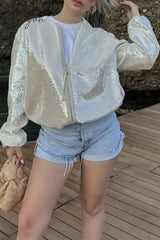 Ingvn - Casual Street Solid Sequins Pocket O Neck Outerwear Outerwear/Blazer & Suits &Jacket