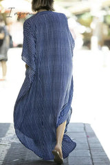 Ingvn - Casual Striped Buckle Asymmetrical Swimwears Cover Up Swimwears/Cover-Ups & Beach Dresses