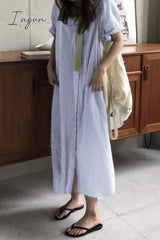 Ingvn - Casual Striped Pocket Polo Collar Shirt Dress Dresses Dresses/Casual
