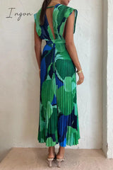 Ingvn - Casual Vacation Print Fold V Neck Sleeveless Dress Dresses Dresses/Casual