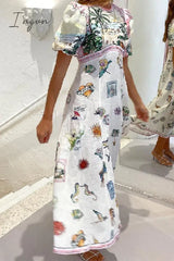 Ingvn - Casual Vintage Cartoon Print Patchwork O Neck A Line Dresses Dresses/Casual
