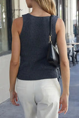 Ingvn - Casual Vintage Solid Pocket Buckle V Neck Tops Tops/Vests & Waistcoats