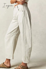Ingvn- Casual Vintage Solid Pocket Without Belt Mid Waist Loose Denim Jeans(No Belt) Denim/Jeans