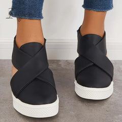 Ingvn - Casual Wedge Sneakers Platform Crisscross Cut Out Shoes