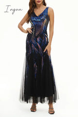 Ingvn - Celebrities Elegant Color Block Patchwork V Neck Evening Dress Dresses Dresses/Party And