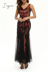 Ingvn - Celebrities Elegant Color Block Patchwork V Neck Evening Dress Dresses Dresses/Party And