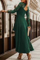 Ingvn - Celebrities Elegant Patchwork Lace Solid Color V Neck A Line Dresses Dresses/Party