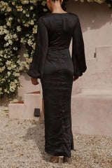 Ingvn - Celebrities Elegant Solid Bandage V Neck A Line Dresses Dresses/Long Sleeve