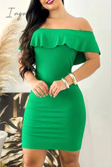 Ingvn - Celebrities Elegant Solid Flounce Off The Shoulder Wrapped Skirt Dresses Dresses/Casual