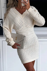 Ingvn - Celebrities Elegant Solid Hollowed Out V Neck Wrapped Skirt Dresses Dresses/Casual