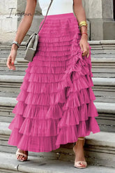 Ingvn - Celebrities Elegant Solid Mesh High Waist Type A Color Bottoms Bottoms/Skirts