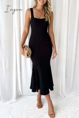 Ingvn - Celebrities Elegant Solid Patchwork U Neck Trumpet Mermaid Dresses Dresses/Casual
