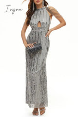 Ingvn - Celebrities Elegant Solid Sequins Patchwork O Neck Evening Dress Dresses Dresses/Party And