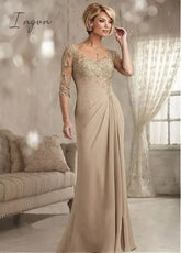 Ingvn - Champagne Mother Of The Bride Clothes Plus Size Chiffon Halbarm Patin Evening Dress For