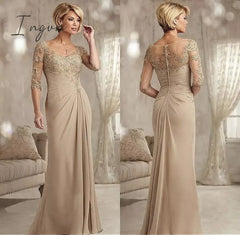 Ingvn - Champagne Mother Of The Bride Clothes Plus Size Chiffon Halbarm Patin Evening Dress For