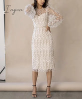 Ingvn - Charming Lace Women’s Party Dress Elegant Long Sleeves O - Neck Dresses For Women Summer