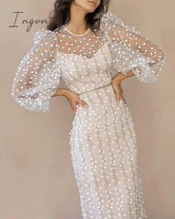 Ingvn - Charming Lace Women’s Party Dress Elegant Long Sleeves O - Neck Dresses For Women Summer