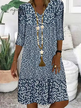 Ingvn - Chic Abstract Printed Short Sleeve Dress Blue / S