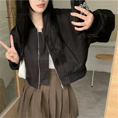Ingvn - Chic Jacket For Women Spring 2023 New Long Sleeve Stand Collar Korean Zippers Oversized