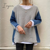 Ingvn - Chic Pacthwork Sweater Women Winter Knitwear Women’s Jumper Loose Oversize V Neck Long