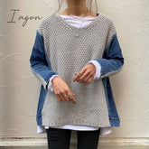Ingvn - Chic Pacthwork Sweater Women Winter Knitwear Women’s Jumper Loose Oversize V Neck Long