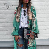 Ingvn - Chiffon Loose Shawl Kimono Long Blouse For Women Full Sleeve Floral Boho Shirts Top Ladies
