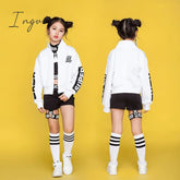 Ingvn - Children Hip Hop Dance Costumes Kids Street Clothing White Jacket Black Vest Shorts Girls