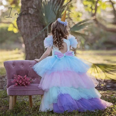 Ingvn - Christmas Girls Unicorn Dress With Long Tail + Wings Wig Hairband Baby Girl Princess