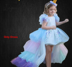 Ingvn - Christmas Girls Unicorn Dress With Long Tail + Wings Wig Hairband Baby Girl Princess