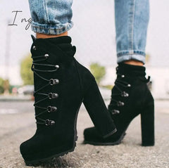 Ingvn - Chunky Stacked Heel Booties Black / 5 Boots
