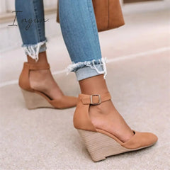 Ingvn - Classic Ankle Strap Wedge Shoes Heels