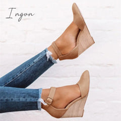 Ingvn - Classic Ankle Strap Wedge Shoes Heels