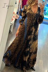 Ingvn - College Leopard Printing V Neck Printed Dress Dresses Dresses/Vintage
