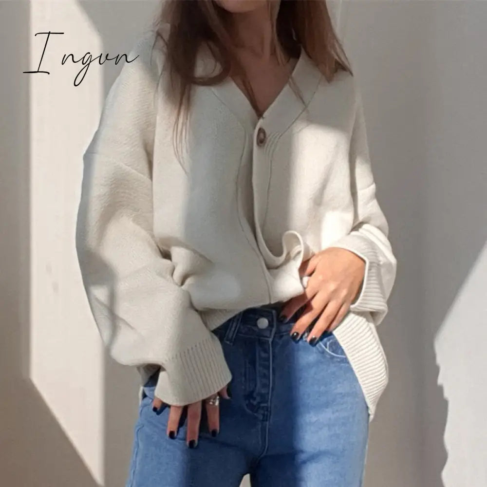Ingvn - Colorfaith New Winter Spring Women’s Sweaters V - Neck Buttons Cardigans Oversized