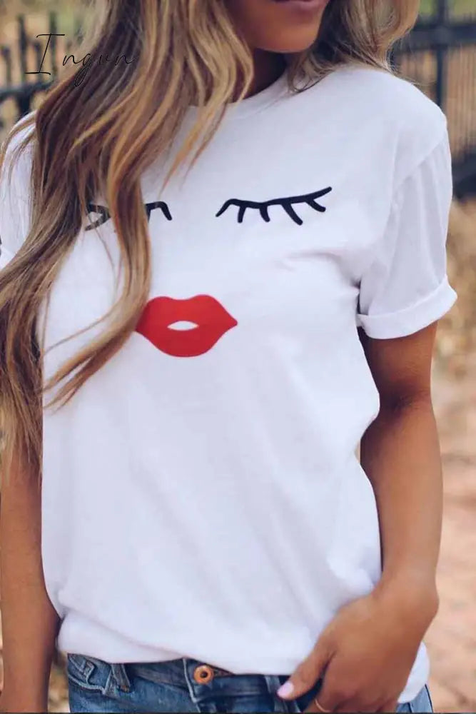 Ingvn - Colorful Round Neck Print T-Shirt Tops