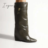 Ingvn - Comfy Leather Hidden Wedge Heel Roman Boots