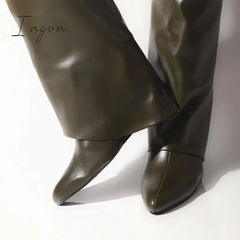 Ingvn - Comfy Leather Hidden Wedge Heel Roman Boots
