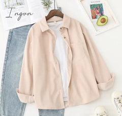 Ingvn - Corduroy Shirts Womens Tops And Blouses Long Sleeve Spring Ladies Solid Loose Boyfriend