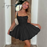 Ingvn - Cottagecore Fairy Grunge Lace Corset Dress Elegant Birthday Sexy Backless Tie Front A Line