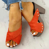Ingvn - Crisscross Design Chunky Heeled Slippers