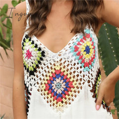 Ingvn - Crochet Beach Cover-Ups Summer Tunic Cover Up Saida De Praia Knitted Swimsuit Ups For Women