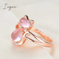 Ingvn - Cute Pink Cat Finger Ring For Women New Lovely Animal Girls Rings Daily Wear Party Fashion