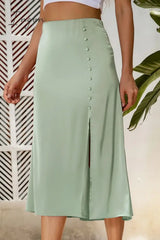 Ingvn - Decorative Buttons Split Midi Skirt